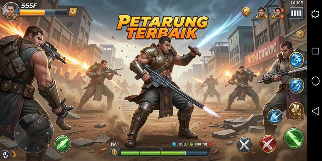 Screenshot gameplay 555F menunjukkan aksi pertarungan yang mendebarkan.