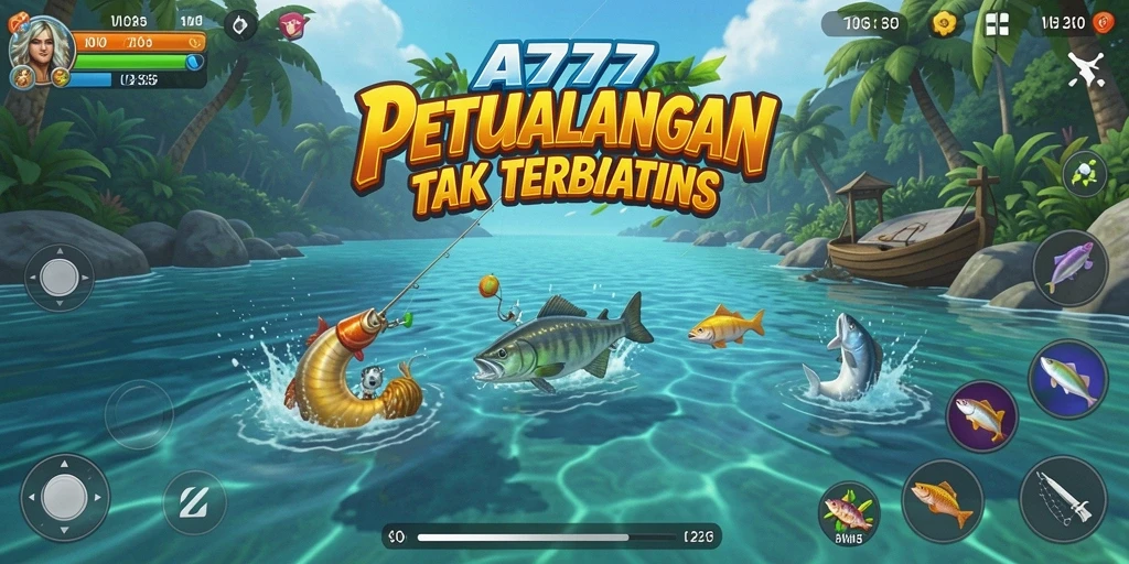Screenshot A7777 menampilkan gameplay memancing yang seru dan mendebarkan.