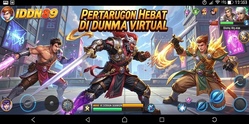 Screenshot gameplay IDN89 menampilkan pertarungan intens antara karakter-karakter yang kuat.
