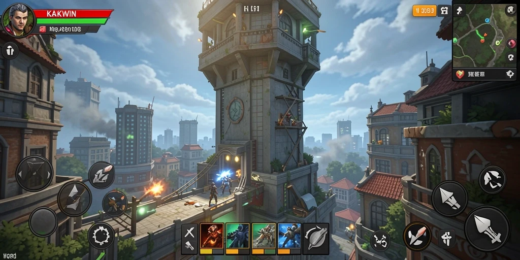 Screenshot gameplay KAKWIN yang memperlihatkan pertahanan menara strategis.