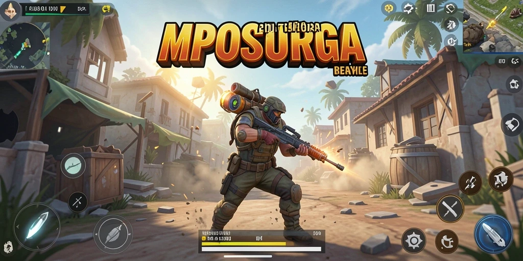 Tampilan gameplay seru di MPOSURGA dengan aksi Battle Royale.