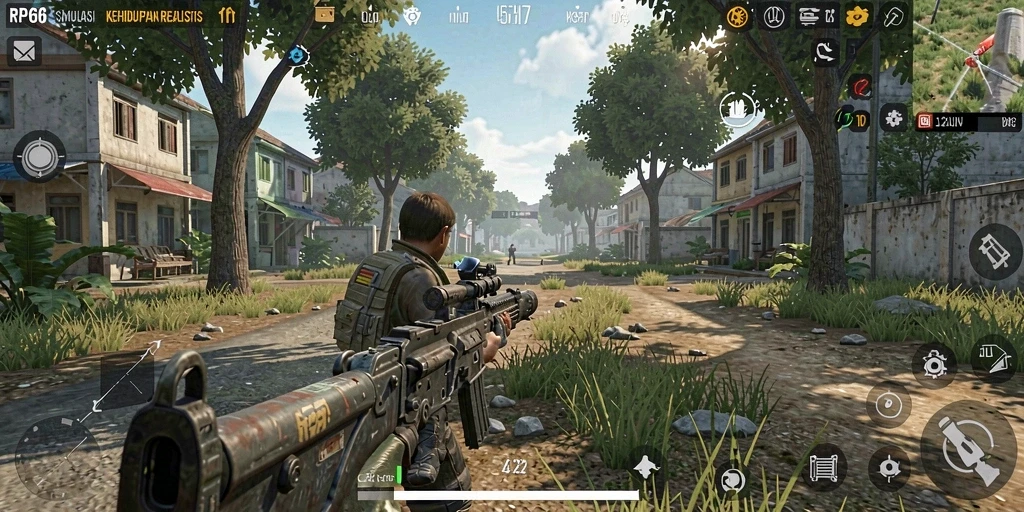 Screenshot utama RP66 menampilkan gameplay simulasi kehidupan yang mendetail.