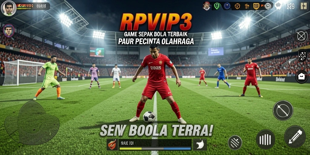 Tampilan gameplay RPVIP3 dengan aksi sepak bola yang mendebarkan.