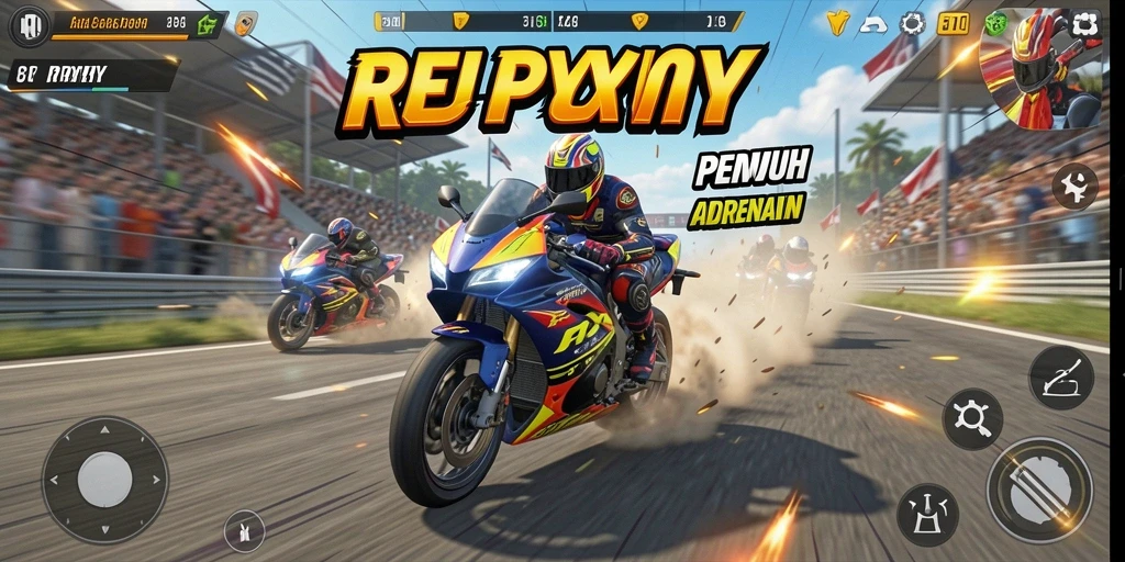 Screenshot gameplay RPYYY menampilkan aksi balap motor yang menegangkan.