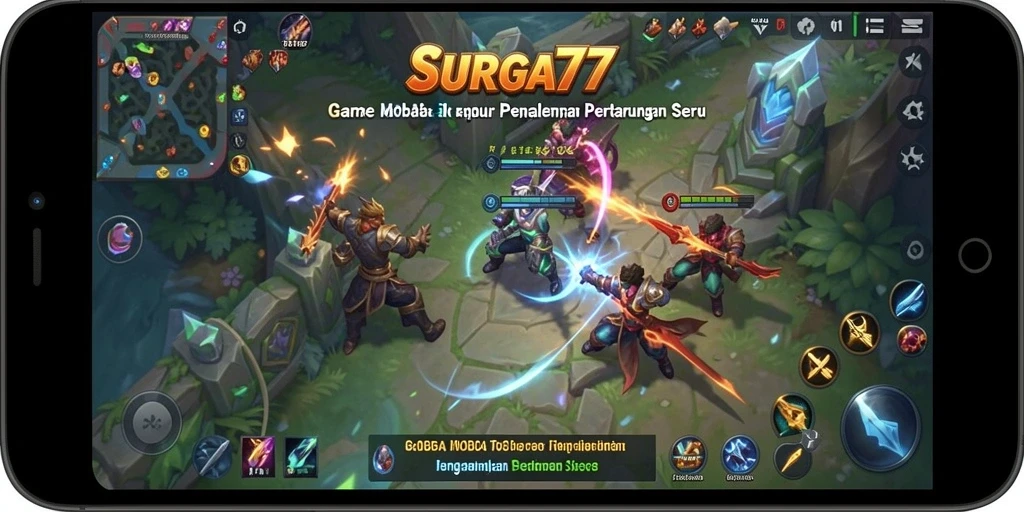 Tampilan aksi seru dalam gameplay SURGA77 di arena pertempuran.