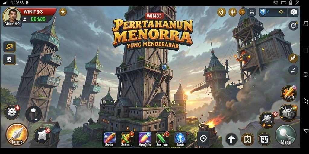 Tampilan gameplay mendebarkan di WIN33 dengan pertahanan menara strategis.