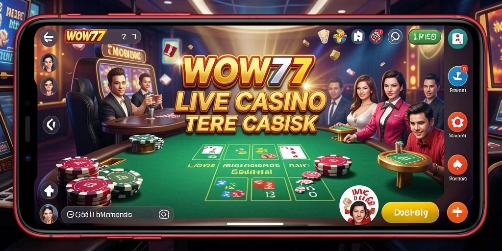 Tampilan gameplay WOW77 dengan dealer langsung dan permainan kasino yang mengesankan.