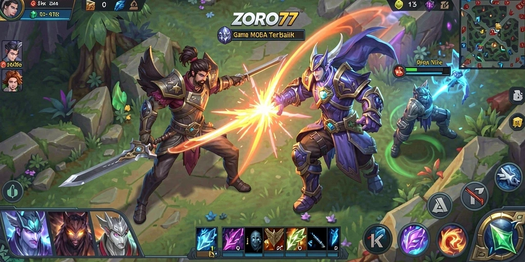 Tangkapan layar dari gameplay ZORO77 yang menampilkan aksi seru MOBA.